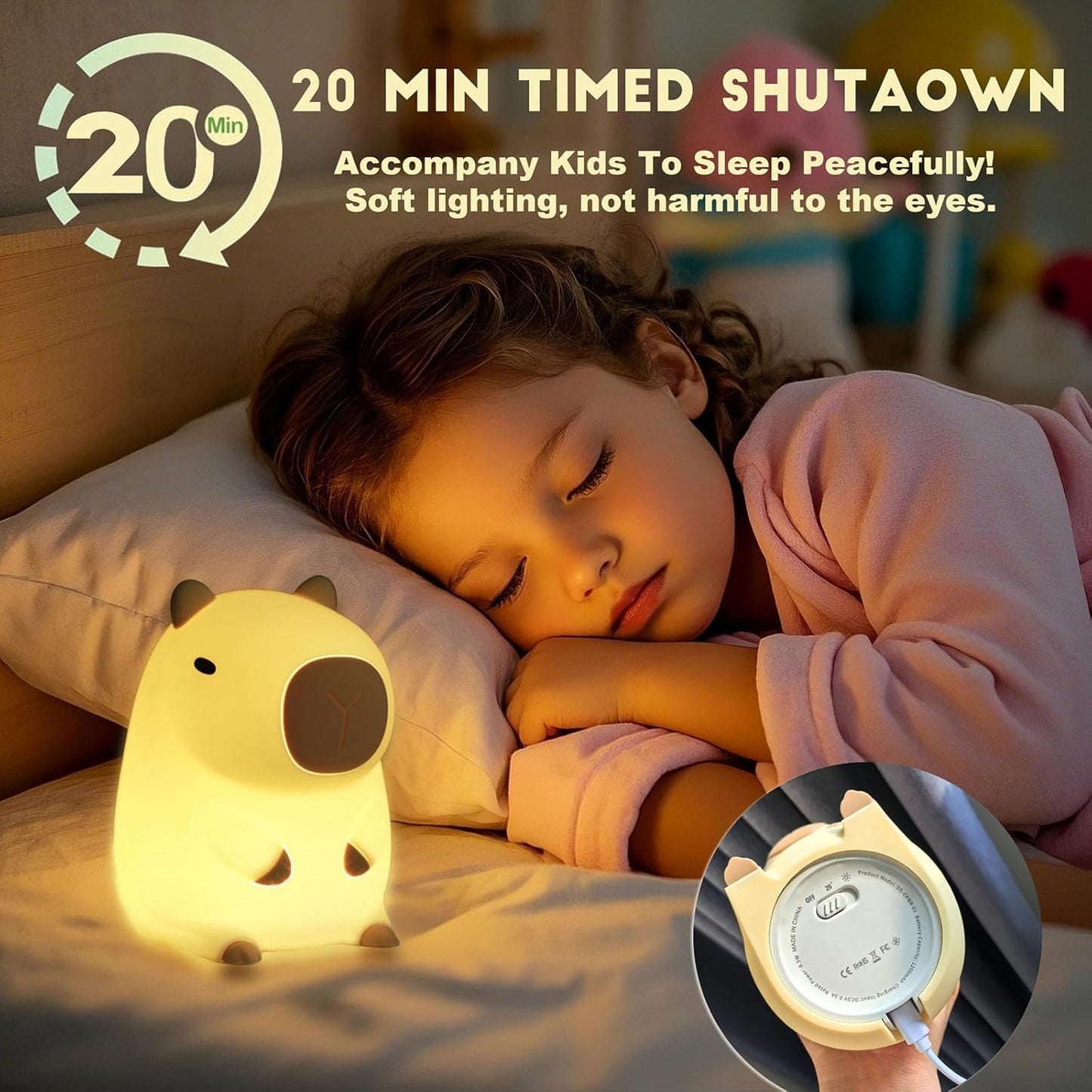 DREAMING MY DREAM Cute Capybara lamp,Squishy Capybara Night Light LED Rechargeable Novelty Animal