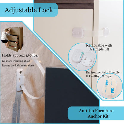 66 Pack Baby Proofing Kit | 12 Hidden Cabinet Drawer Locks, 8 Adjustable Latches, 26 Outlet Covers