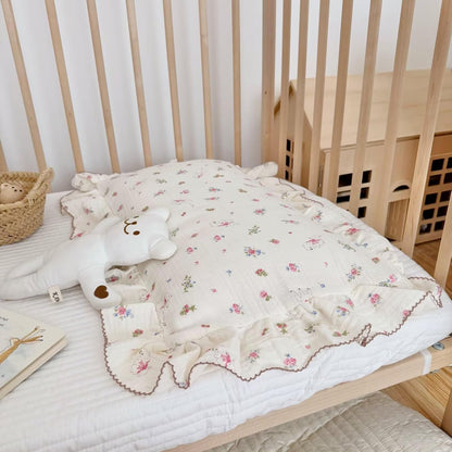 BuLuTu 2 Layers Muslin Cotton Toddler Pillowcase, 1 pc, 14"x20", Cute Pink Flower with Sheep