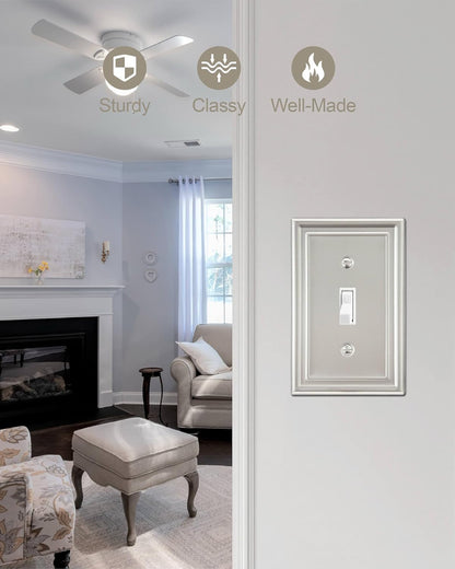 2-Pack Single Toggle Wall Plate, Metal Light Switch Cover, Satin Nickel Switch Plate Cover