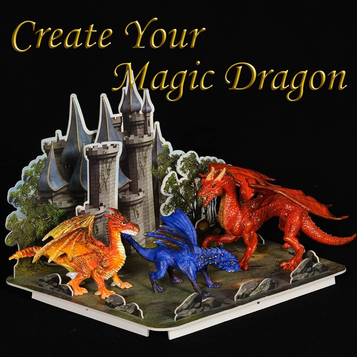 Kids Arts Crafts Set - Dragon Toys Painting Kit with 3 Dragons Figurines and 3D Jigsaw Puzzle