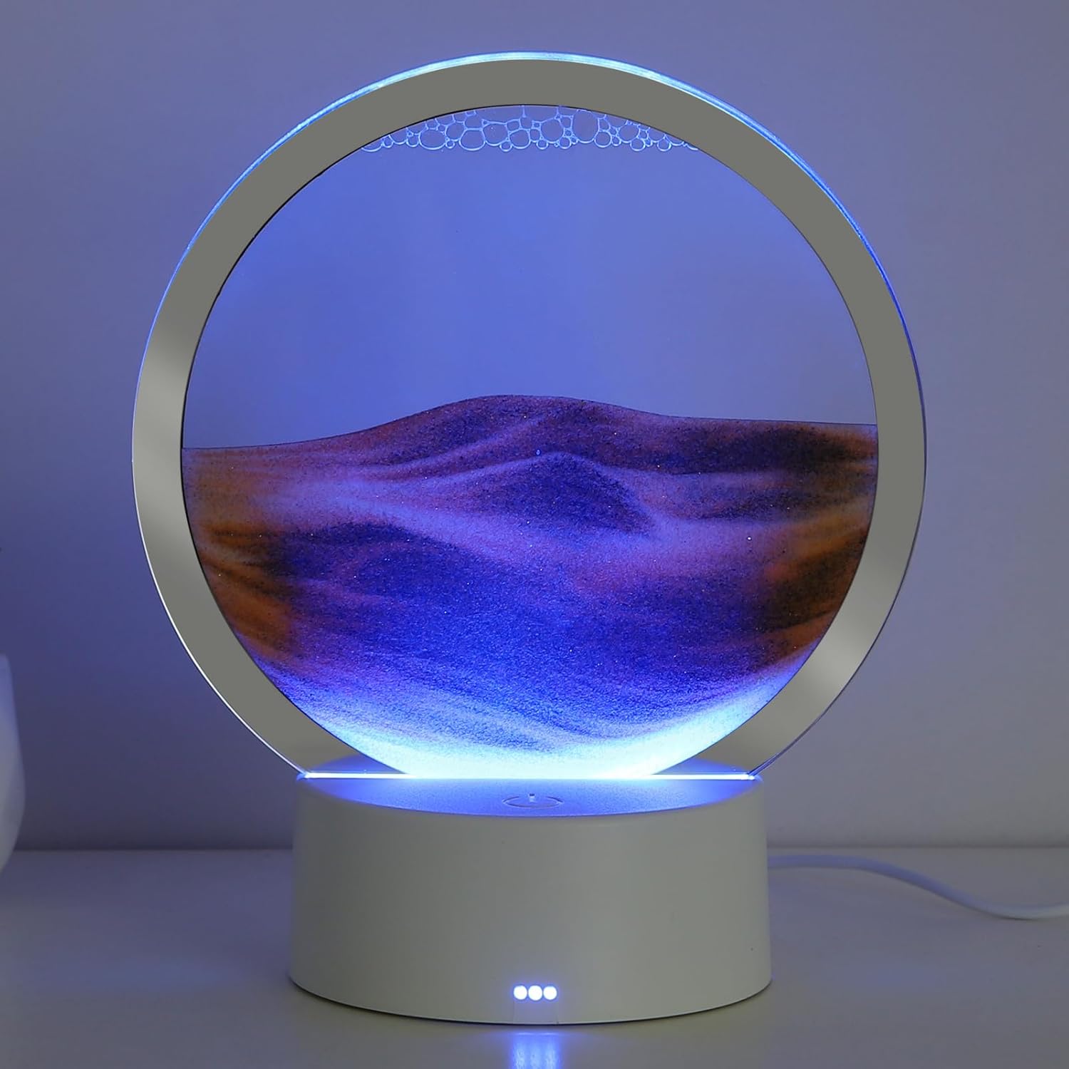 KPNUWN Moving Sand Art Liquid Motion, 3D Deep Sea Sandscape Color Quicksand Decor, Round Glass