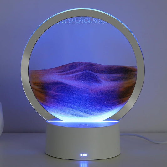 KPNUWN Moving Sand Art Liquid Motion, 3D Deep Sea Sandscape Color Quicksand Decor, Round Glass