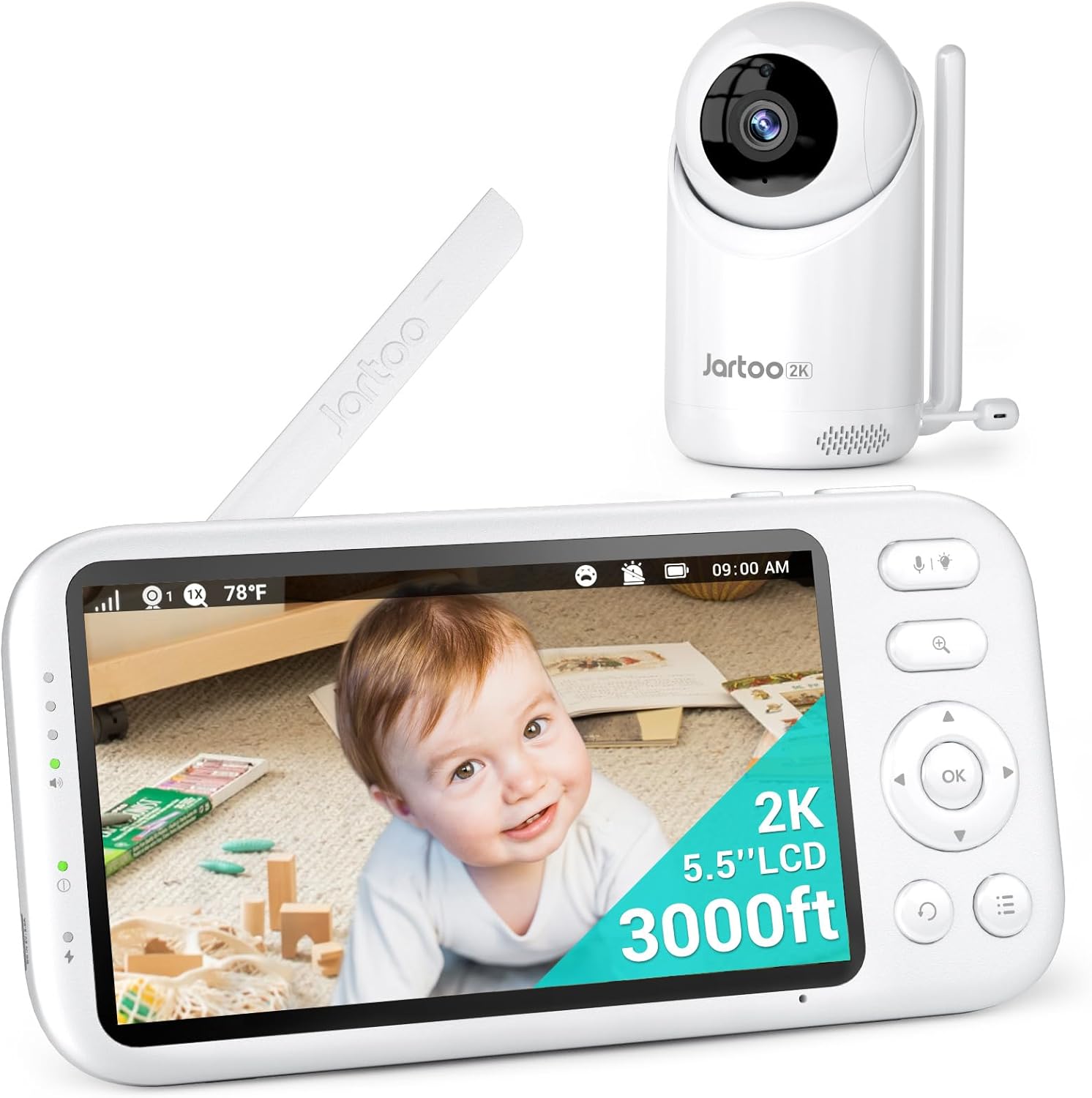 2K Video Baby Monitor with Camera and Audio, 3000ft Long Range Baby Monitor No WiFi 5.5" FHD Screen