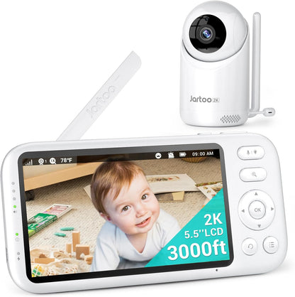 2K Video Baby Monitor with Camera and Audio, 3000ft Long Range Baby Monitor No WiFi 5.5" FHD Screen