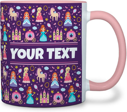 Personalized Mug for Kids - Princesses - Custom Name/Text, Ceramic Hot Chocolate/Cocoa/Coffee Cup