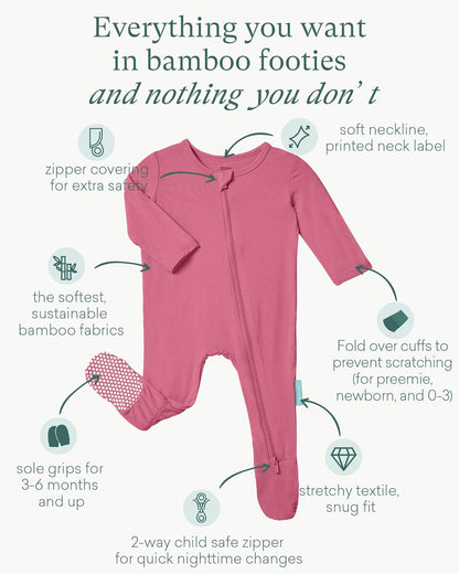 Baby Zipper Footie Pajamas, Supersoft Bamboo Rayon Baby Footed Pjs Boy Girl 0-3-6-9-18-24 Month