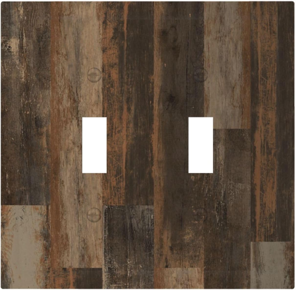 Rustic Brown Wood Grain Dark Oak Decorative Switch Plates 2 Gang Double Toggle Outlet Light Switch
