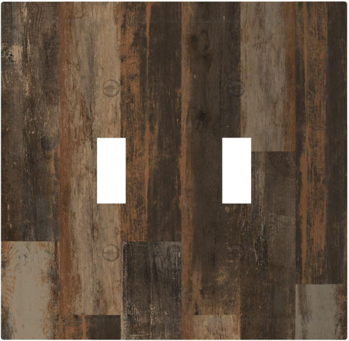 Rustic Brown Wood Grain Dark Oak Decorative Switch Plates 2 Gang Double Toggle Outlet Light Switch