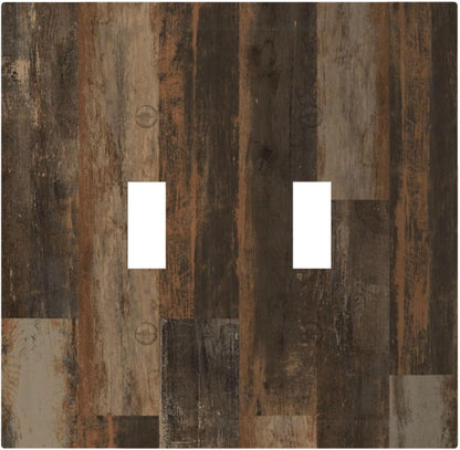 Rustic Brown Wood Grain Dark Oak Decorative Switch Plates 2 Gang Double Toggle Outlet Light Switch