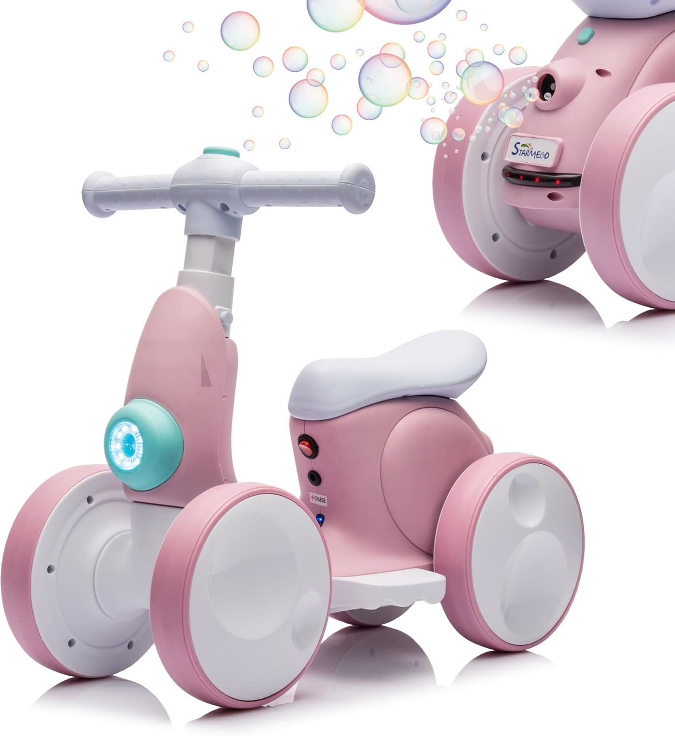 6V Electric Baby Balance Bike with Bubble Machine,4 in 1 Toddler Balance Bike w/Remote Control for