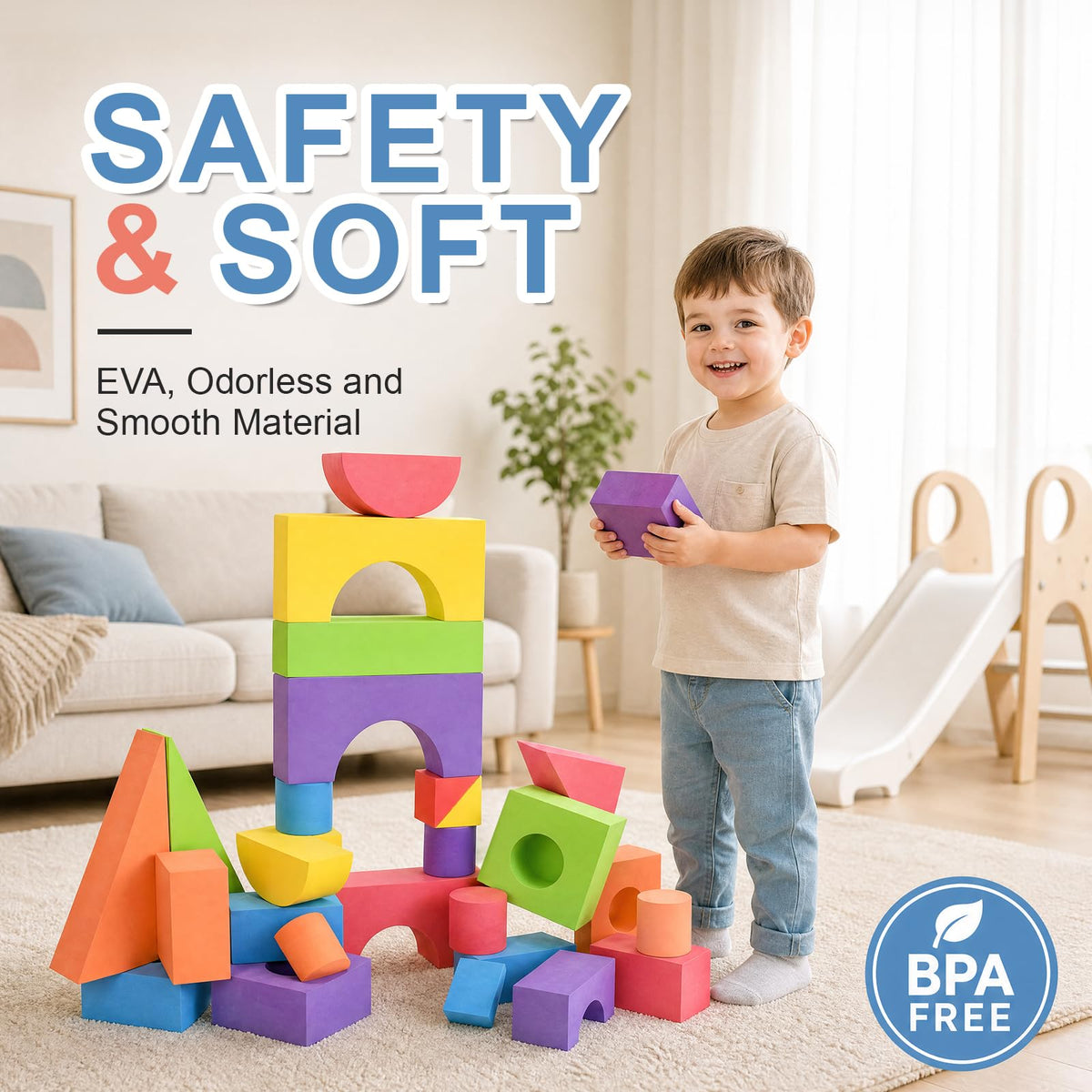 Bingyouth Large Building Foam Blocks for Toddlers, EVA Stacking Foam Building Blocks Toy Set