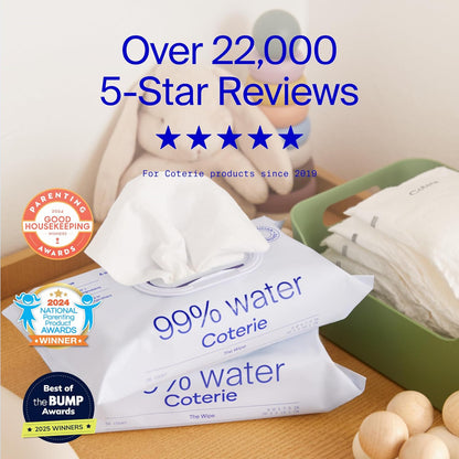 Coterie Baby Wipes for Sensitive Skin, Plant-Based and Plastic-Free Fibers, 99% Water