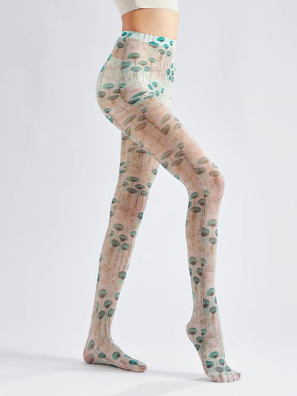 Sahabowi Women's Sheer Fashion Digital Print Fashions Stockings Metallic Silver Tights 1