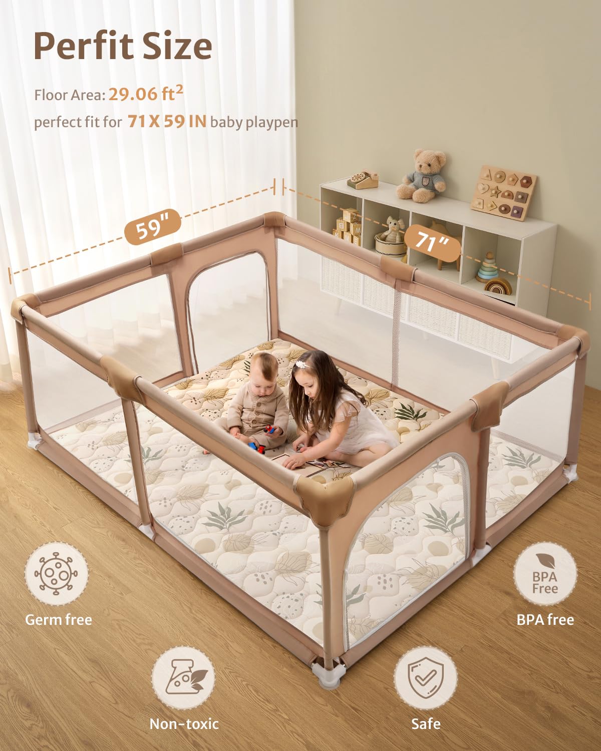 Blissful Diary Baby Play Mats for Floor, 71x59 Inch Extra Thicker & Large Soft Cushioning Foam