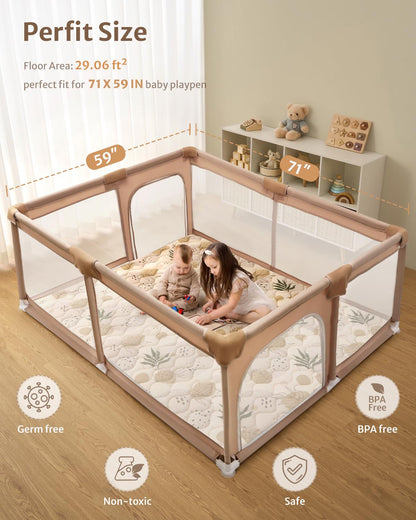 Blissful Diary Baby Play Mats for Floor, 71x59 Inch Extra Thicker & Large Soft Cushioning Foam
