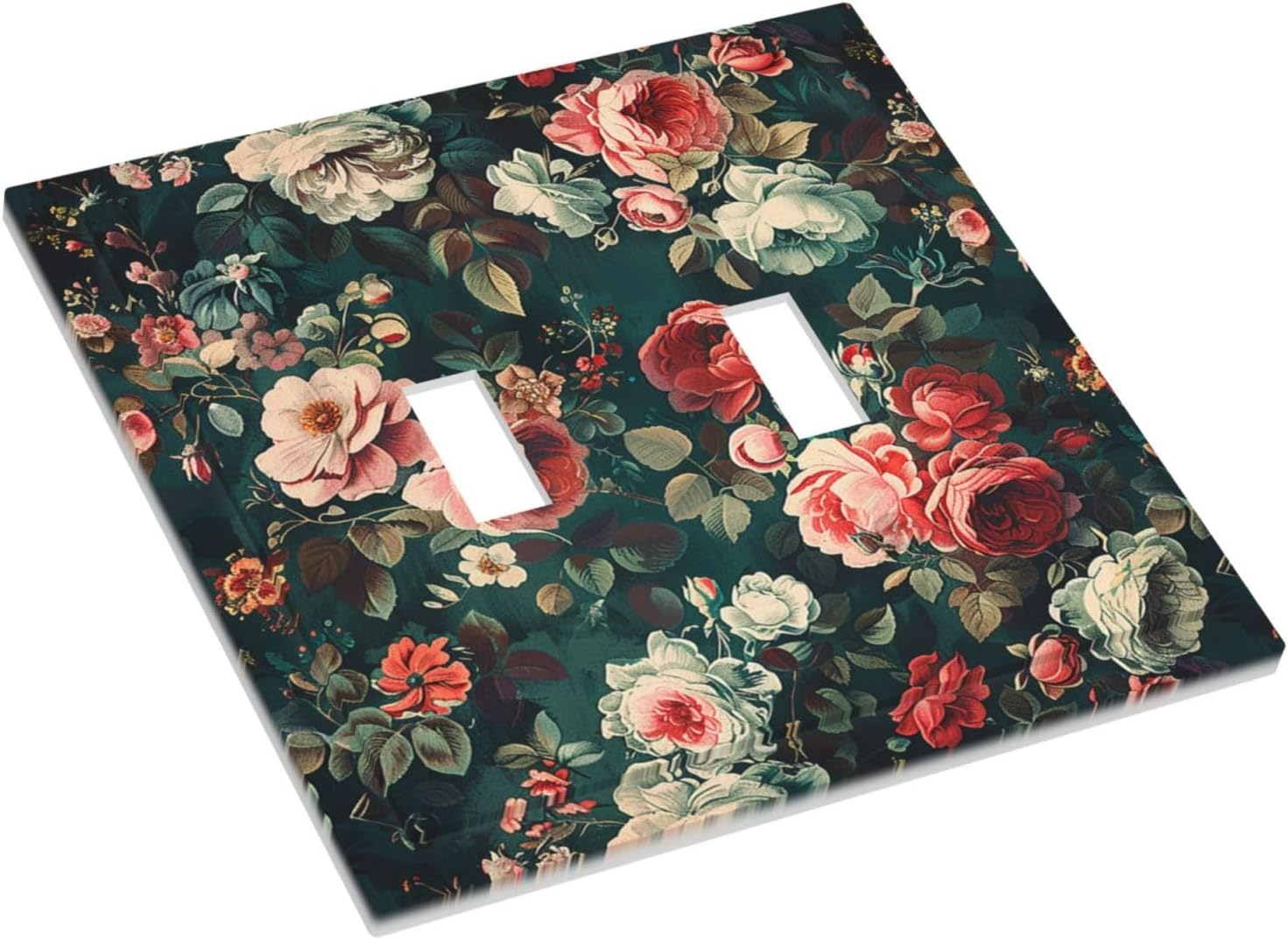 Decorative Switch Plates Baroque Vintage Peony Flower Floral 2 Gang Double Toggle Outlet Light