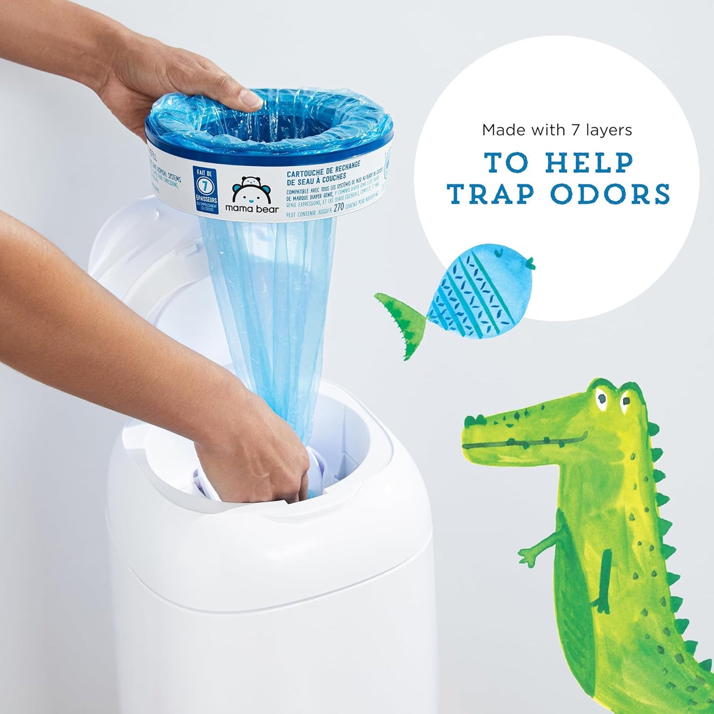 Amazon Brand - Mama Bear Diaper Pail Refills for Diaper Genie Pails, Unscented, 1080 Count (4 Packs