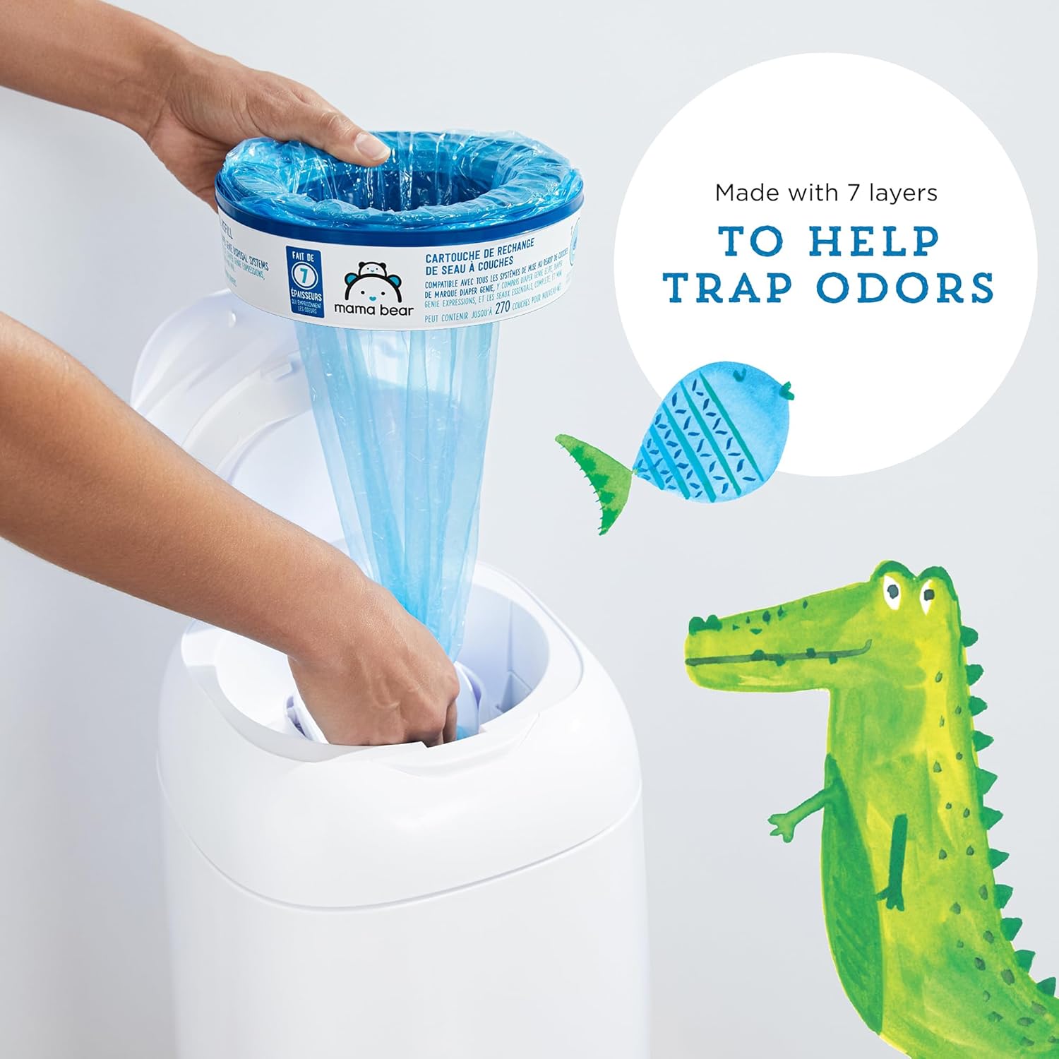 Amazon Brand - Mama Bear Diaper Pail Refills for Diaper Genie Pails, Unscented, 1080 Count (4 Packs