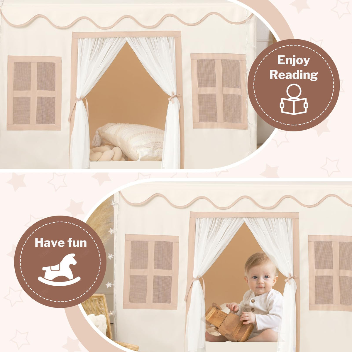 Senodeer Kids Play Tent Indoor: with Mat, Tassel Garland - Girl Tent Indoor Playhouse for Kids Toys