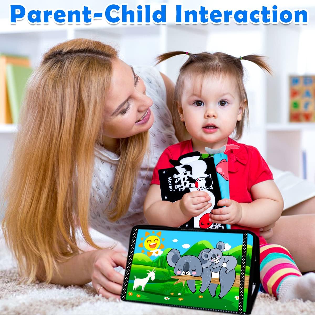 Baby Toys 0-6 Months - Tummy Time Toy Baby Mirror Infant Toys with Cloth Book - Black and White
