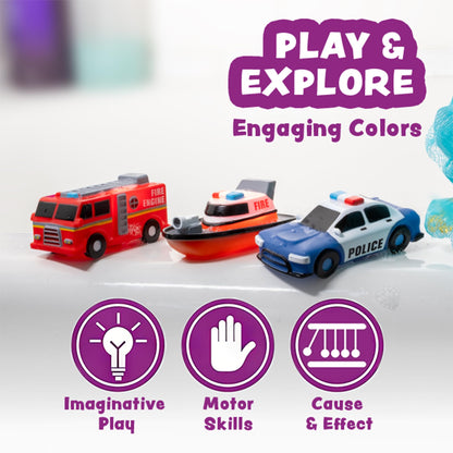 Tub Works® Emergency™ Cars Light Up Bath Toys, 6 Pack | Water-Activated Light Up Toys Flash &