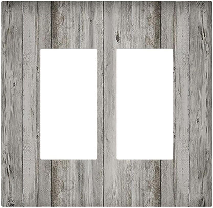 Decorative Outlet Covers Farmhouse Rustic Grey Barn Door Wood 2 Gang Double GFCI Rocker Electrical