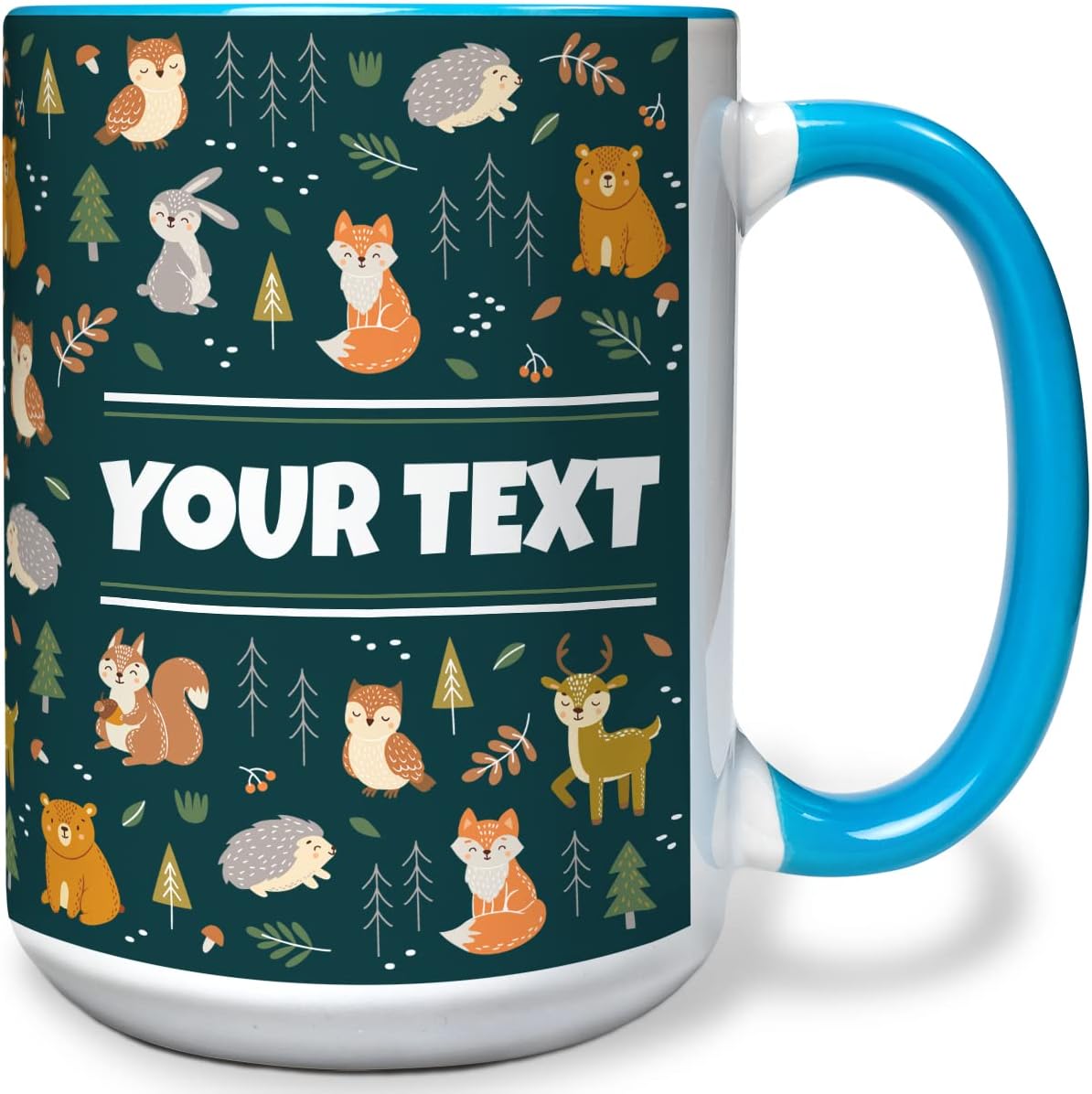 Personalized Mug for Kids - Woodland Animals - Custom Name/Text, Ceramic Hot Chocolate/Coffee Cup
