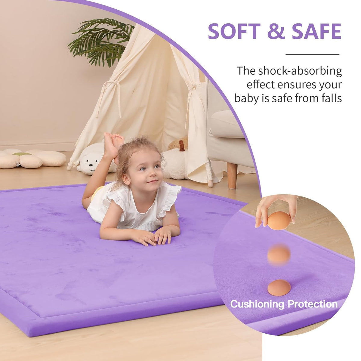 Baby Play Mat for Floor,1.3" Thick Memory foam Tummy Time Mat for