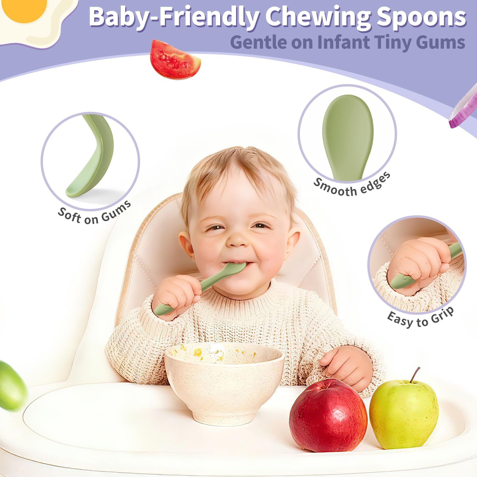 DRKIO 8 Pcs Silicone Baby Spoons Infant Utensils for First Stage Feeding