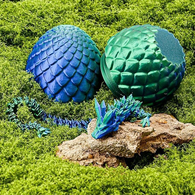 3D Printed Dragon Eggs with Dragon Inside, Articulated Crystal Dragon in Egg , Executive Dragon