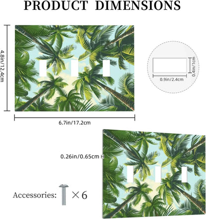 Summer Sky Coconut Palms Trees Green Plants Leaf Decorative Switch Plates 3 Gang Wall Plate Triple