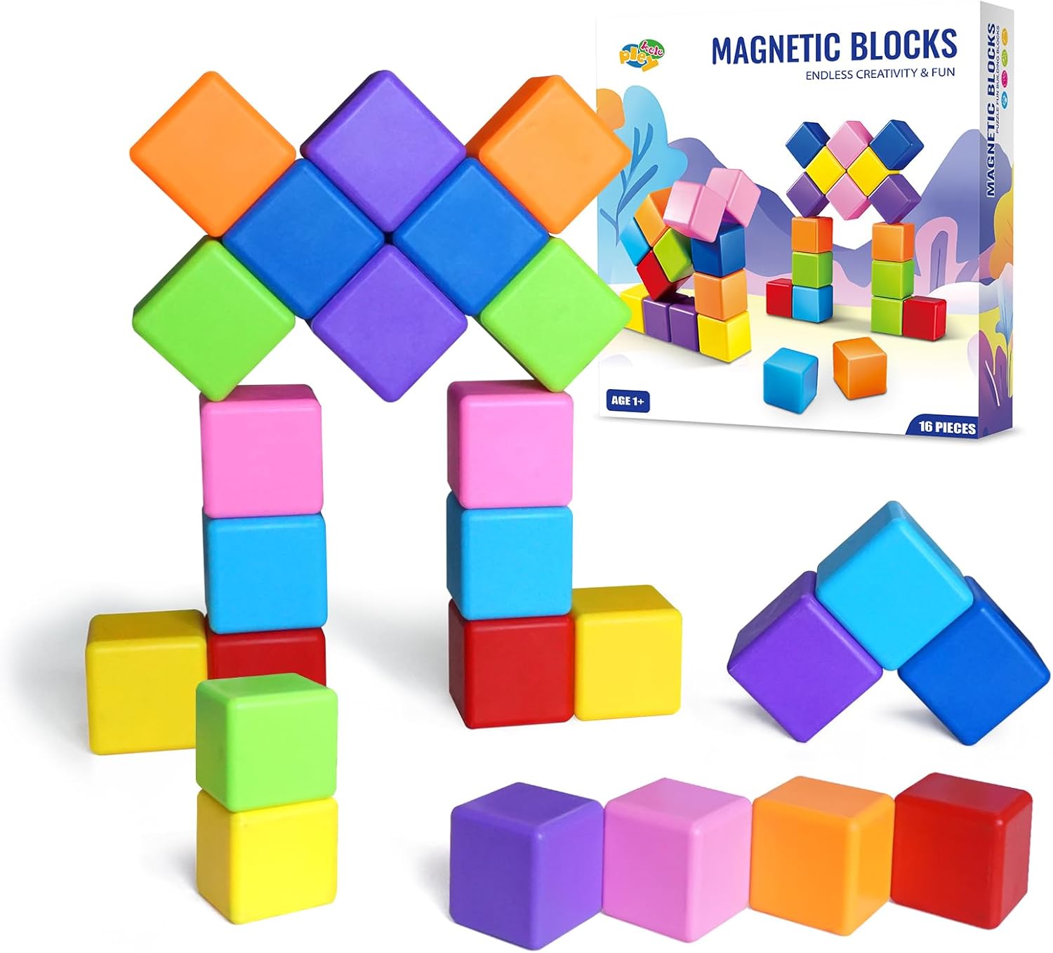 Large Magnetic Building Blocks in 8 Colors, 1.65 Inch Magnet Cubes for Sensory Education, STEM