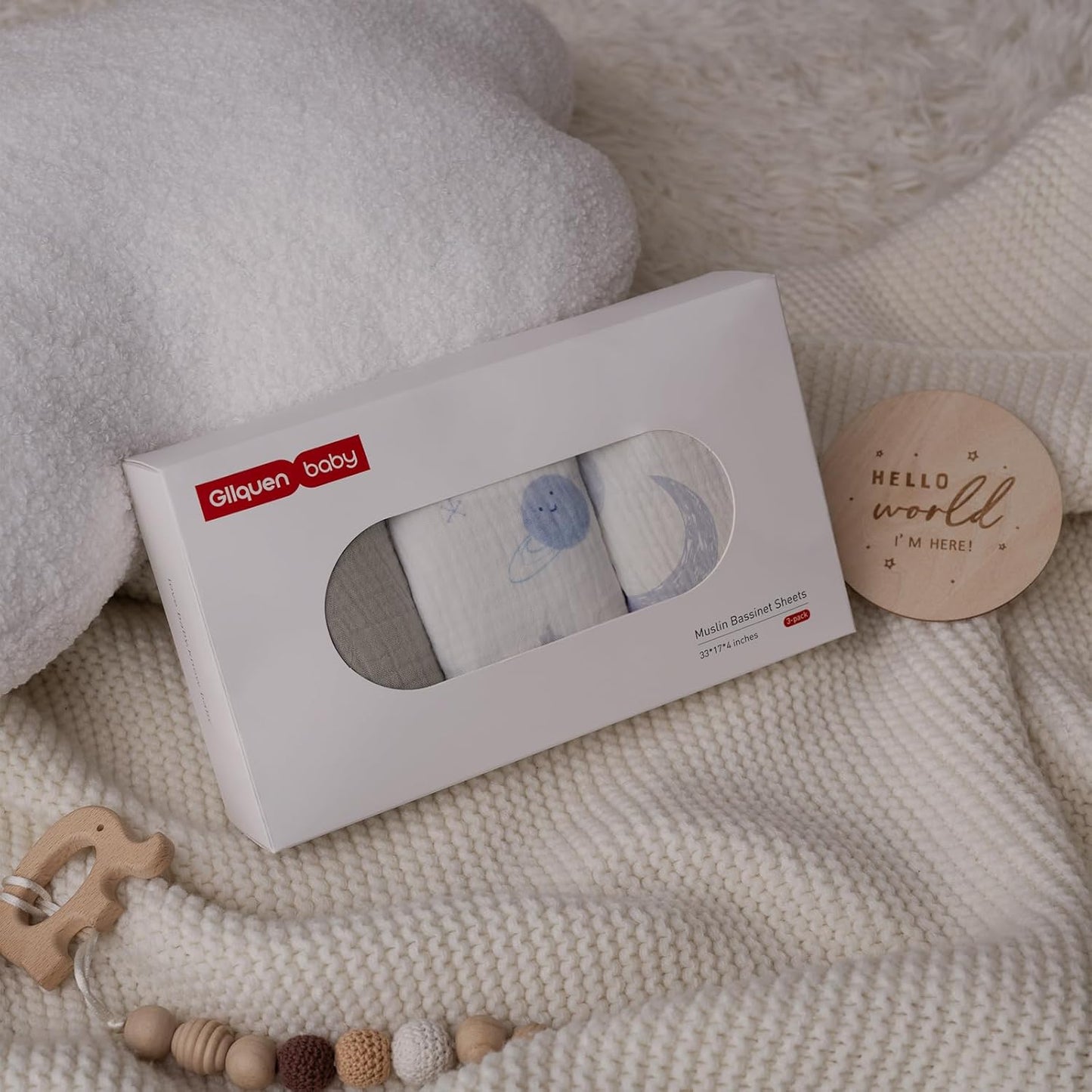 Gllquen Baby Muslin Bassinet Sheets 3 Pack, Breathable Elastic Cozy Fitted Cotton Bassinet Mattress