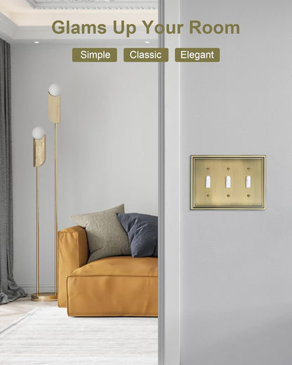 2-Pack Triple Toggle Light Switch Cover Plate, Durable Solid Zinc Alloy Decorative Switch Plate