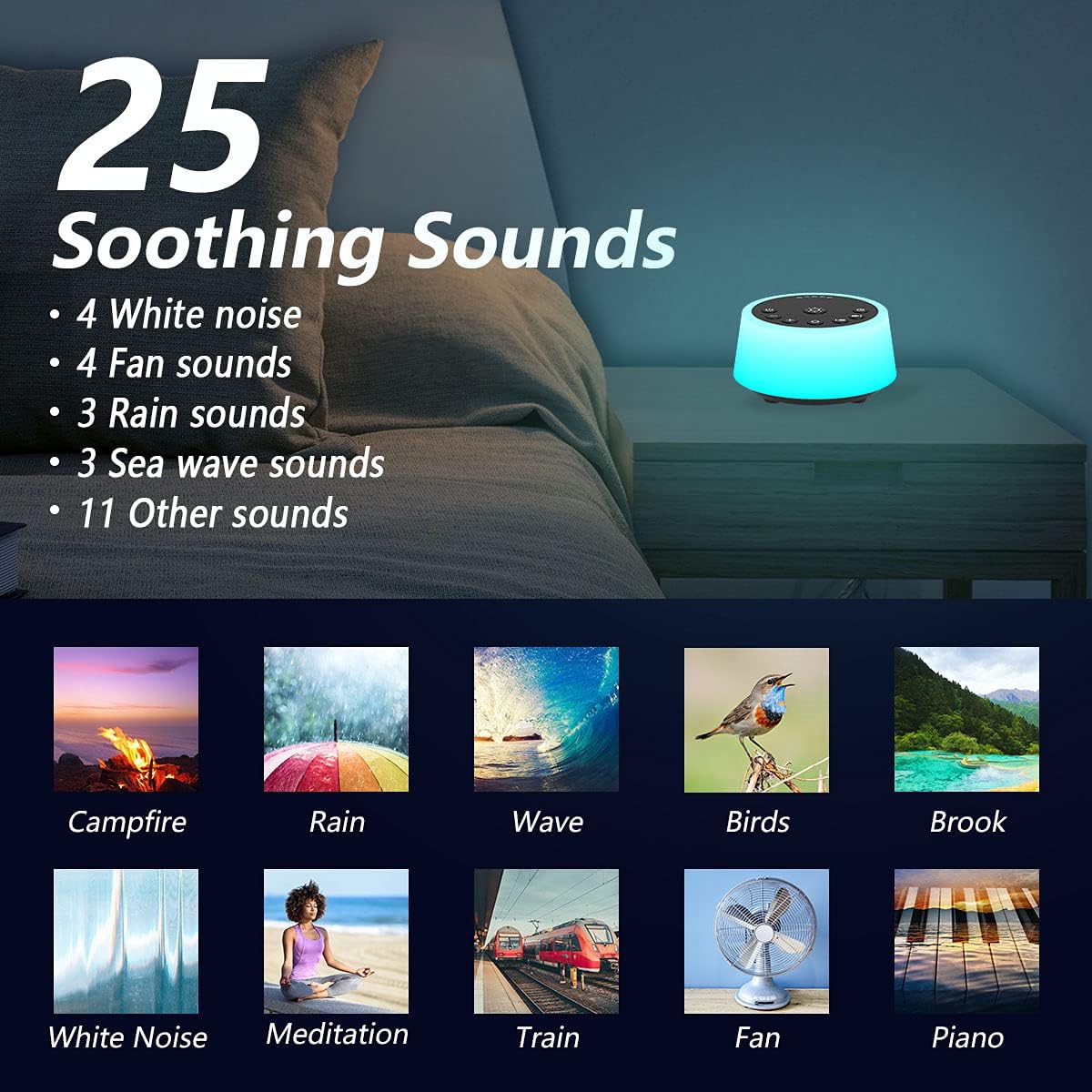 Color Noise Sound Machines with 10 Colors Night Light 25 Soothing Sounds and Sleep White Noise