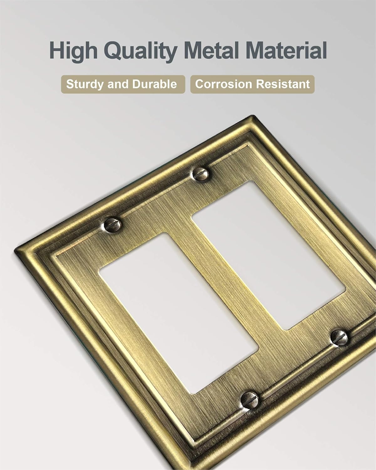 Double Decorator Wall Plates,Metal Electrical Outlet Covers for Receptacles, Dimmer Switches, GFCI