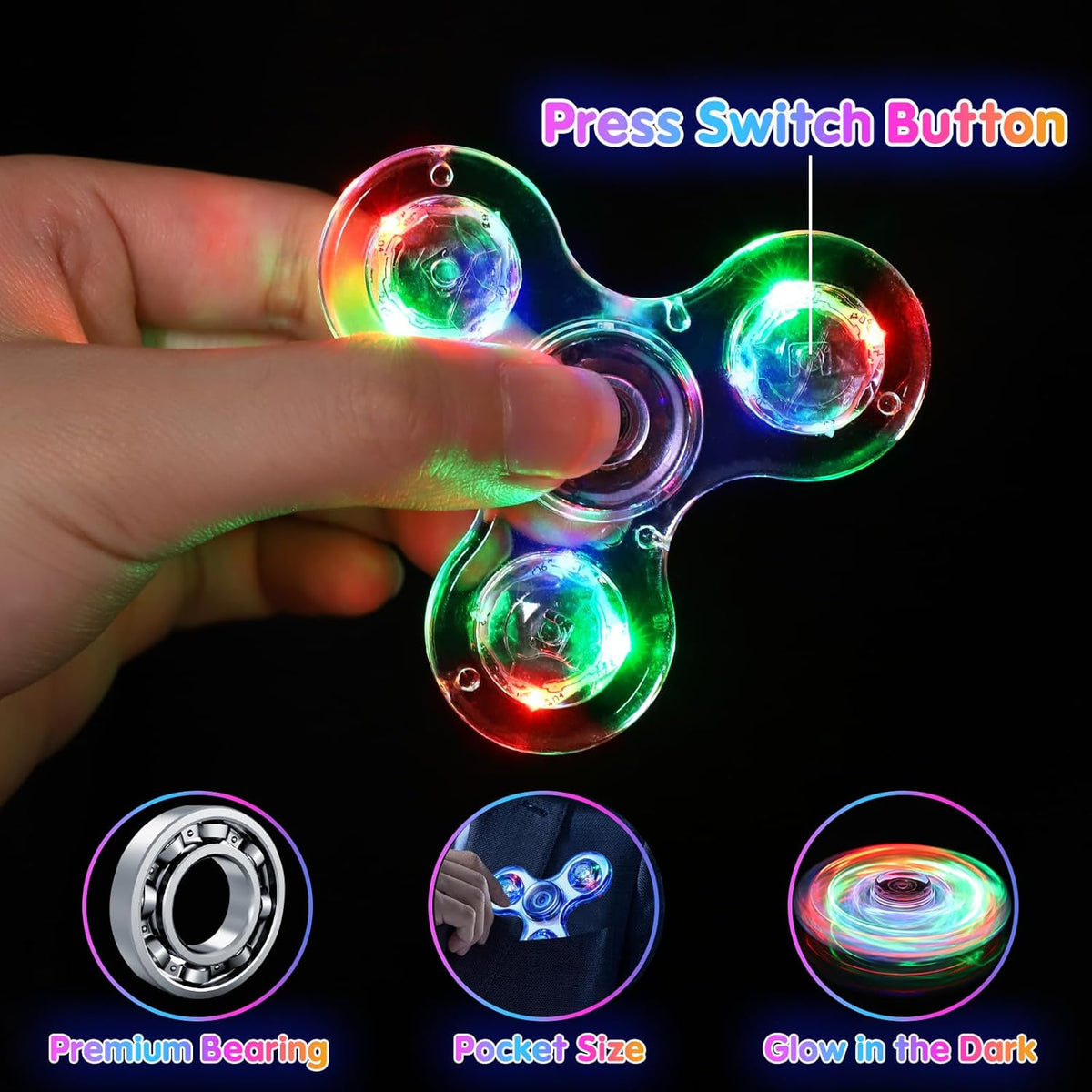 Gigilli Fidget Spinners 12 Pack, Party Favors LED Light Up Bulk Fidget Spinners, Kids Fidget Toy