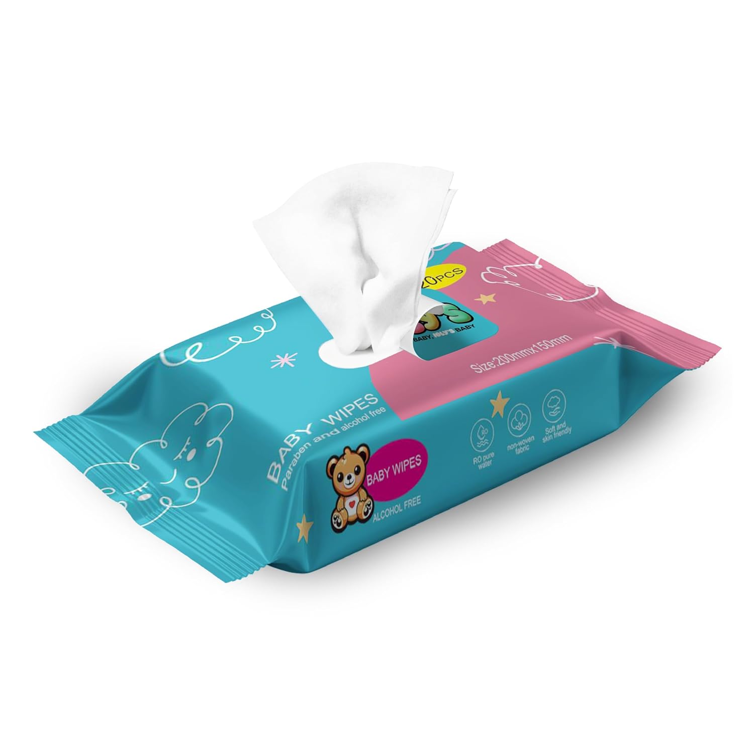 Ioly's Baby Wipes Unscented Wet Wipes 99% Water Based with Aloe Vera Fragrance Free Travel Pack 20