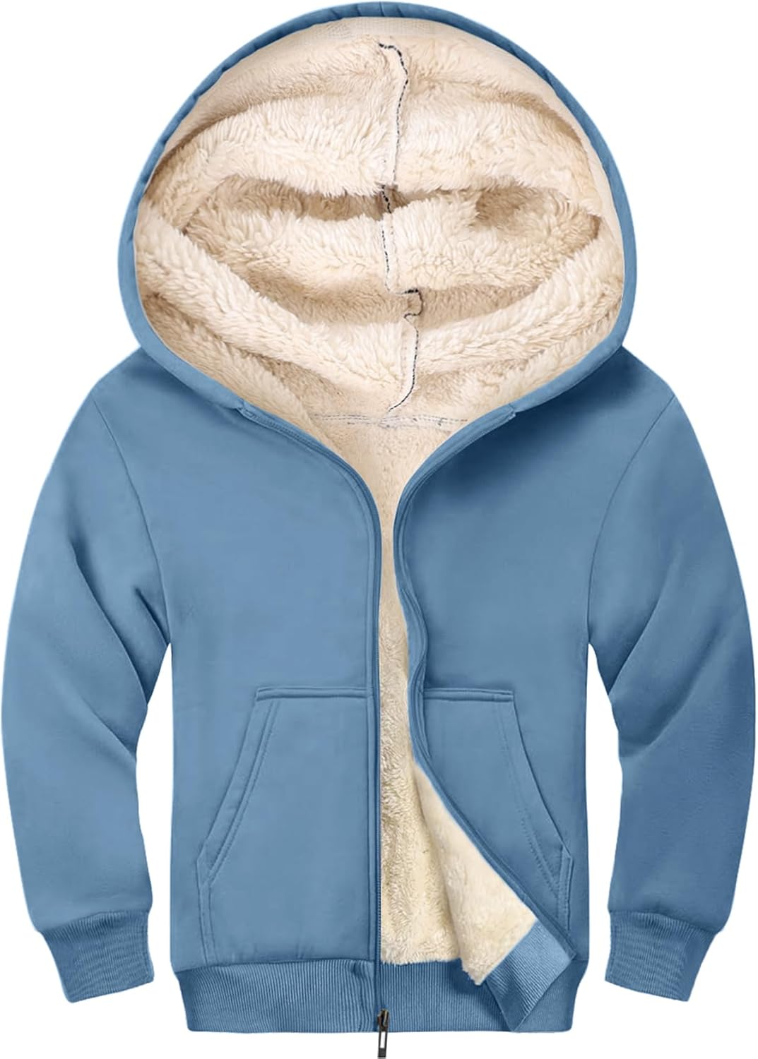 Gihuo Unisex Boy's Girls Winter Warm Sherpa Lined Zip Up Sweatshirt Fleece Jacket Kid's Hoodie