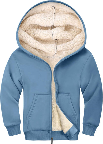 Gihuo Unisex Boy's Girls Winter Warm Sherpa Lined Zip Up Sweatshirt Fleece Jacket Kid's Hoodie