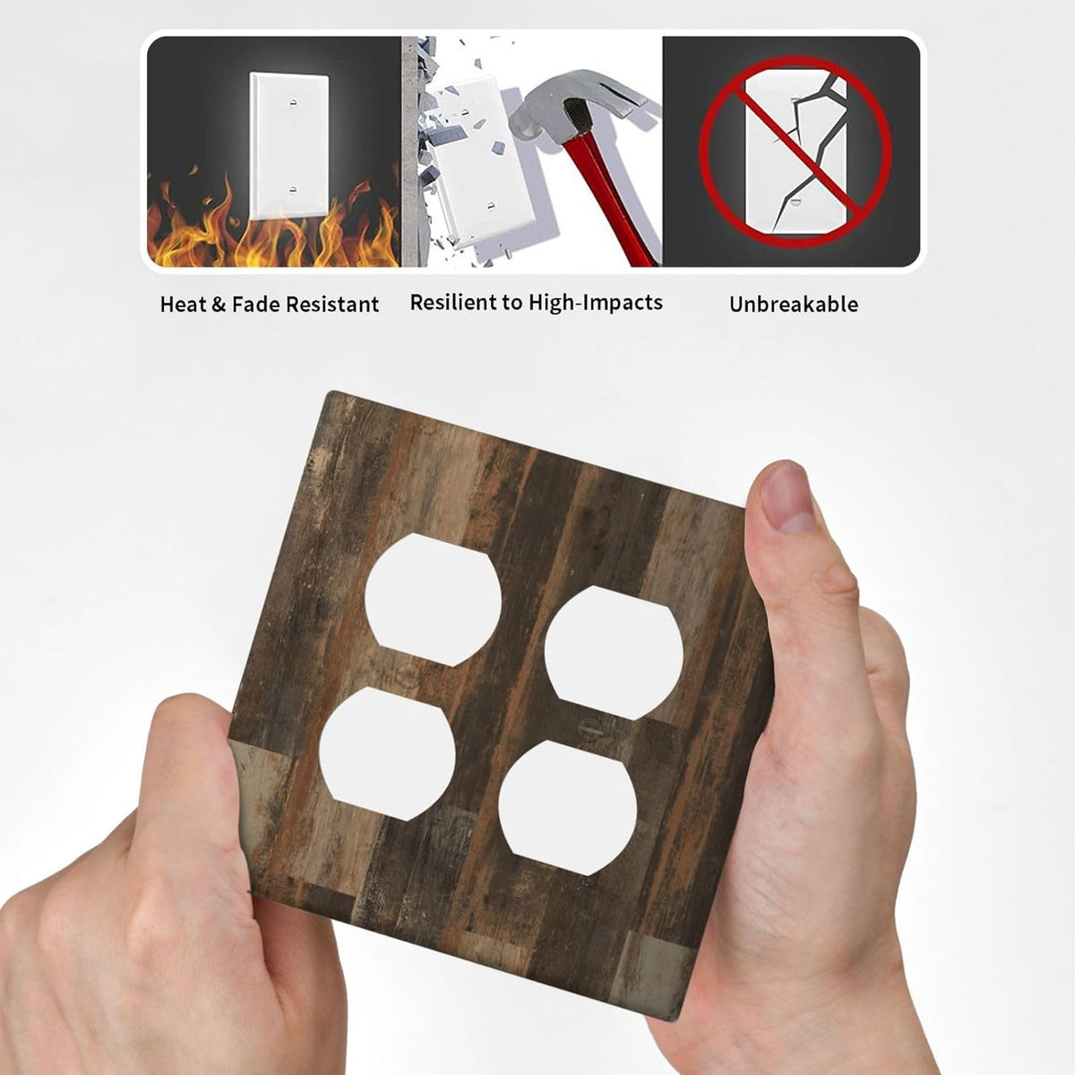 Rustic Brown Wood Grain Dark Oak Outlet Covers 2 Gang Double Duplex Decorative Light Switch Covers