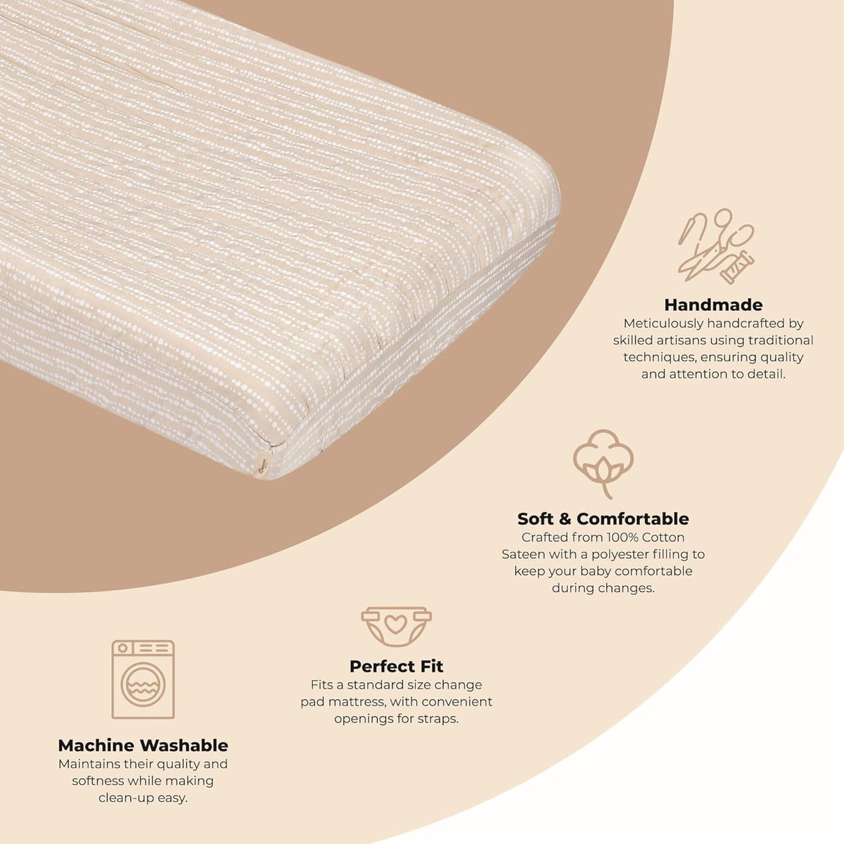 Crane Baby Changing Pad Cover, 100% Cotton Sateen Exterior Change Pad Cover, Neutral Dot, 16" x