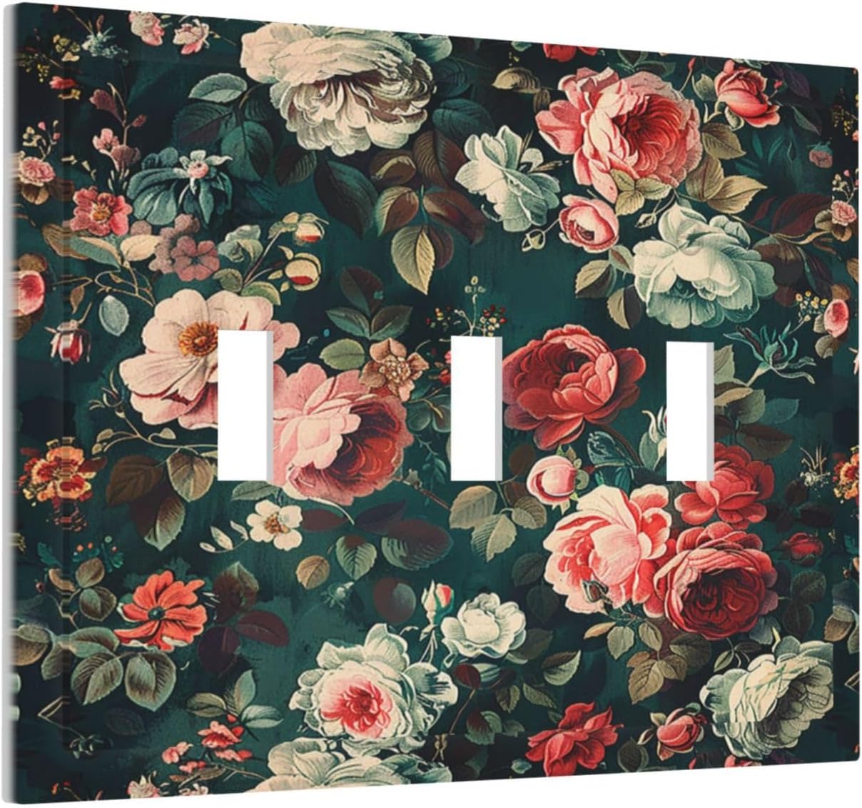 Decorative Switch Plates Baroque Vintage Peony Flower Floral 3 Gang Wall Plate Triple Toggle Light