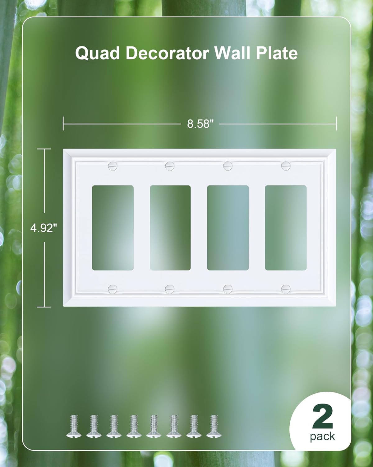 2-Pack Quad Decorator Wall Cover Plate, Pure White Decorative Switch Plates and Outlet Covers