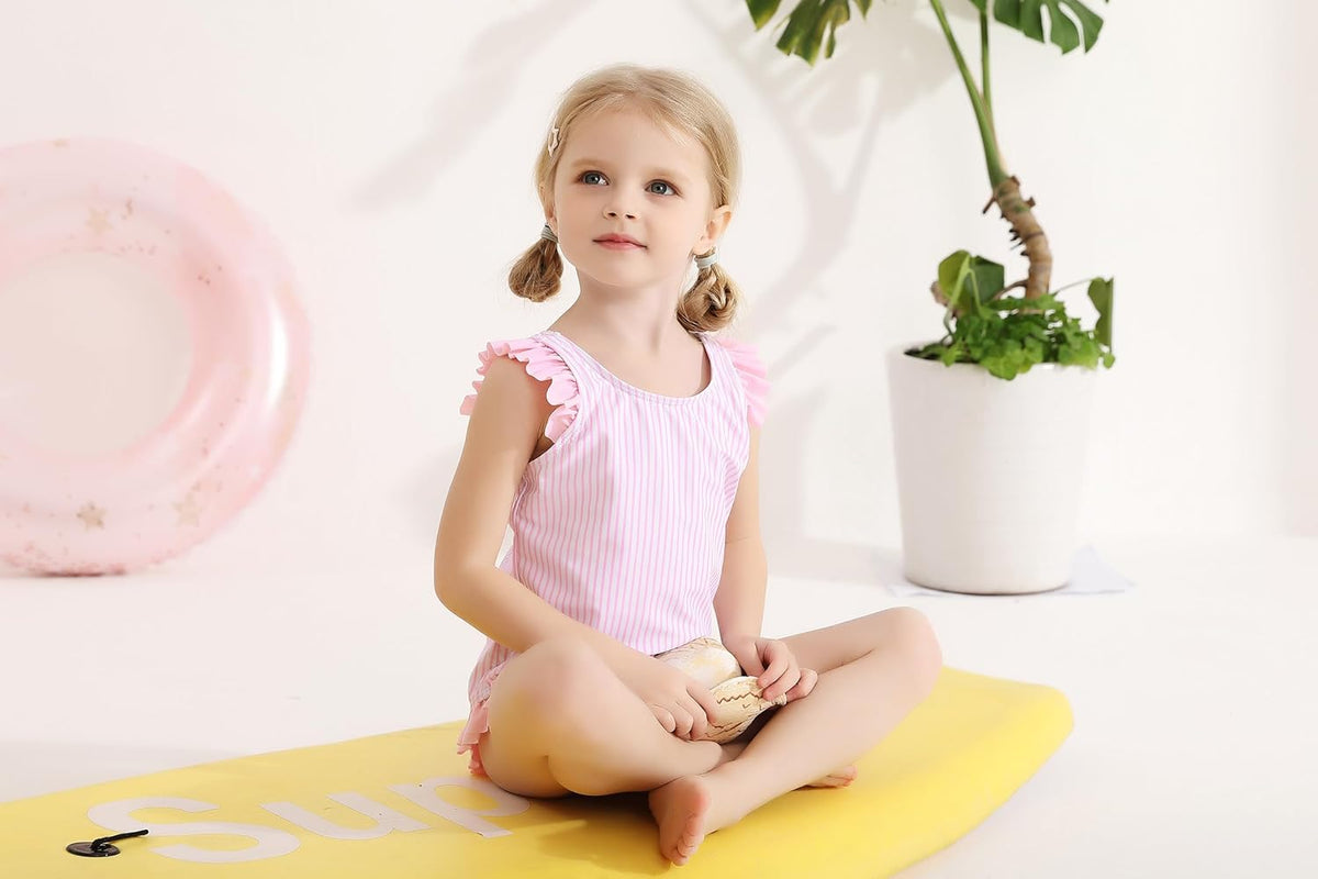 Tiny Cutey Toddler Girl Swimsuit Ruffled Stripe Sleeveless Swimwear One-Piece Baby Girl Bathing