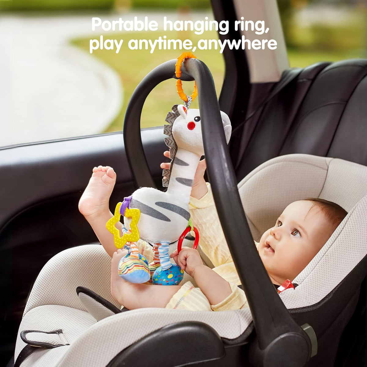 TUMAMA Baby Hanging Toys, Plush Animals Baby Rattle Crinkle Squeaky Toys Car Seat Stroller Mobile