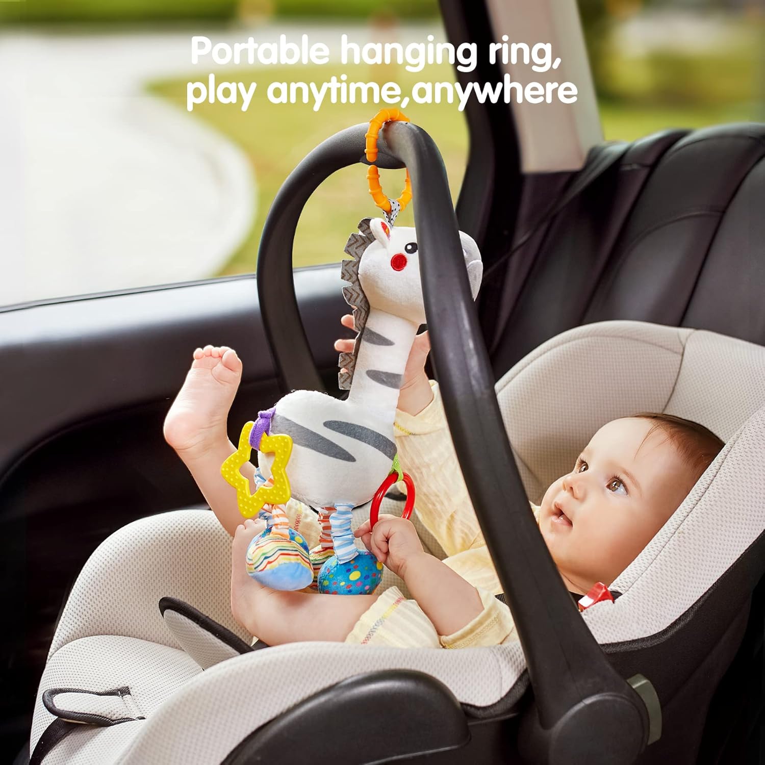 TUMAMA Baby Hanging Toys, Plush Animals Baby Rattle Crinkle Squeaky Toys Car Seat Stroller Mobile