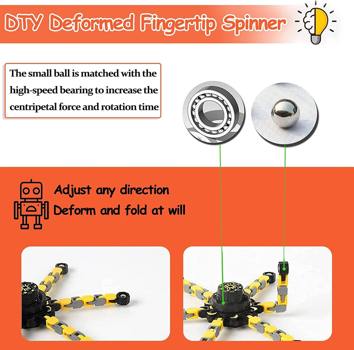 24 Pack Funny Sensory Fidget Toys,Deformable Chain DIY Robot Spinners Fingertip Stress Relief Gyro