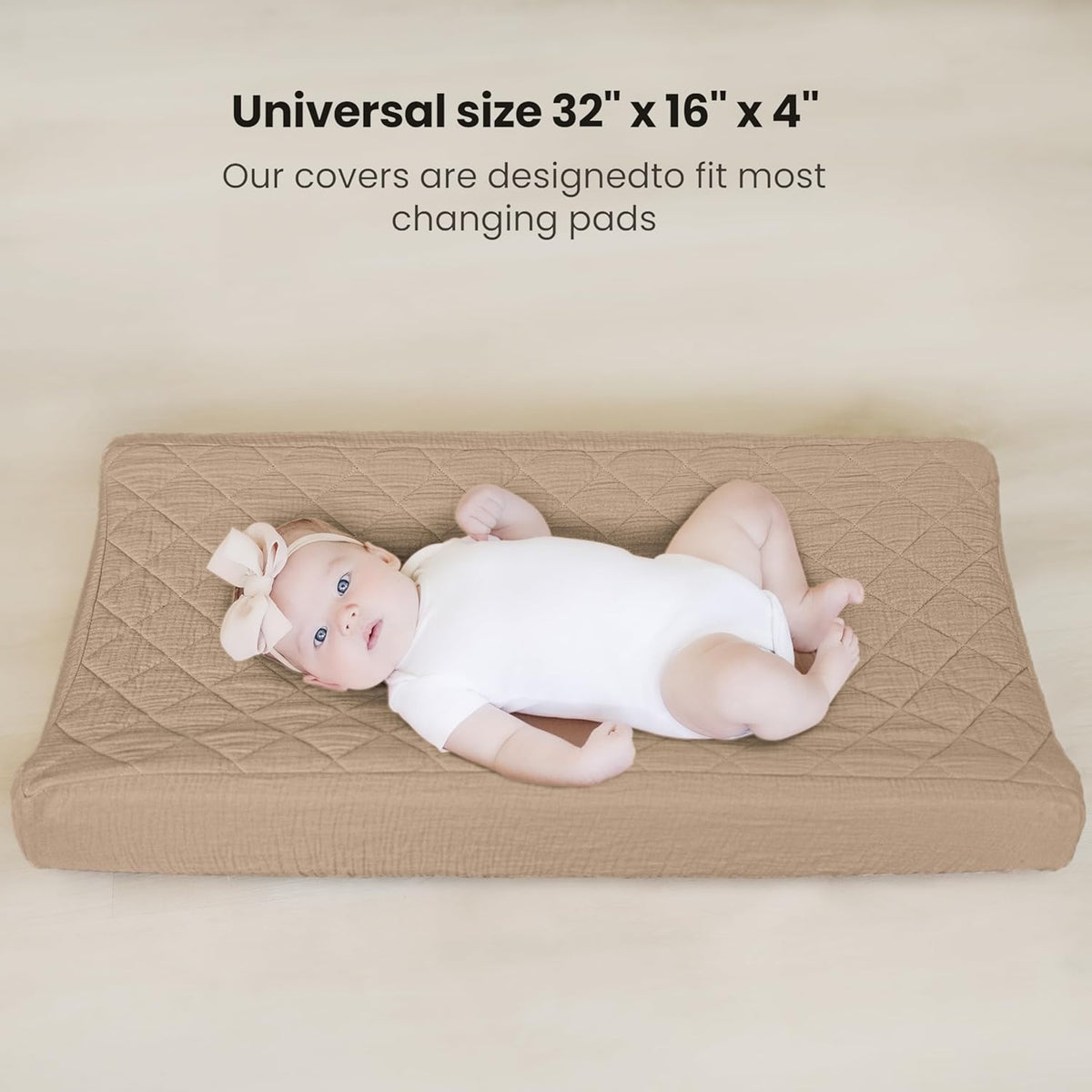 Konssy Waterproof Muslin Changing Pad Cover 2 Pack, Quilted Cotton Fitted Diaper Chang Table Cover